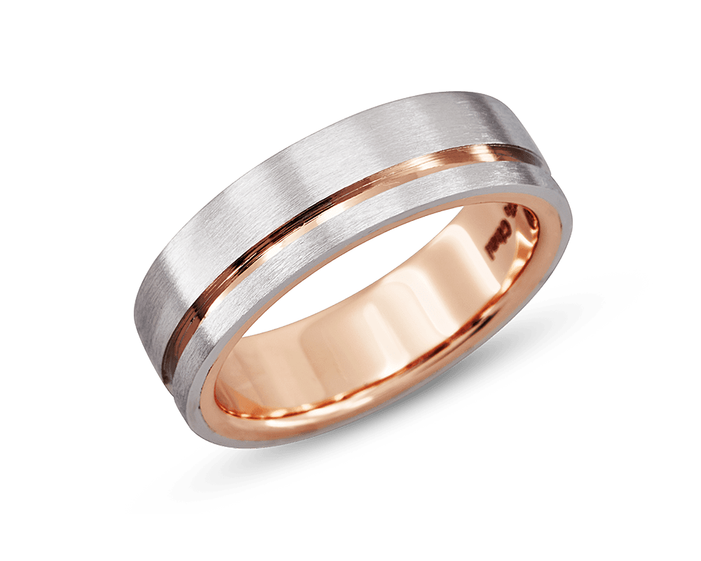 Men's 6mm Platinum Band with Rose Gold Stripe